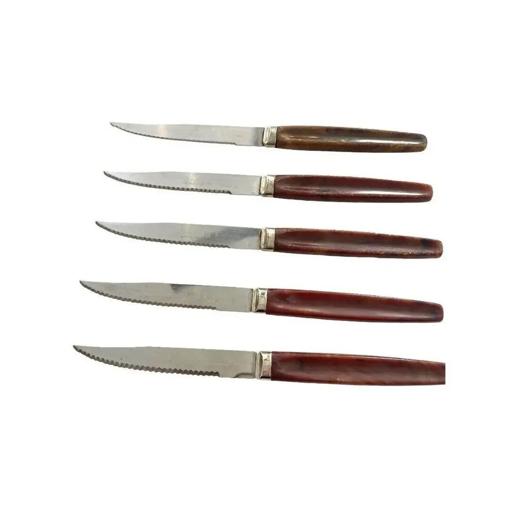 Regent Steak Knife Set of 5 Bakelite Brown Handle Stainless Blade Vintage